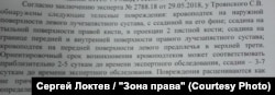 Фрагмент из заключения экспертов о побоях, нанесенных полицейскими Сергею Троянскому