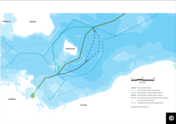 Два проєктних шляхи «Північного потоку-2» в обхід острову Борнгольм, Данія