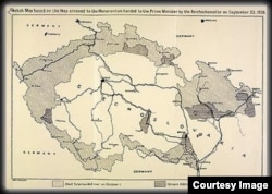 Карта отторгаемых у Чехословакии территорий – графическое приложение к Мюнхенскому соглашению
